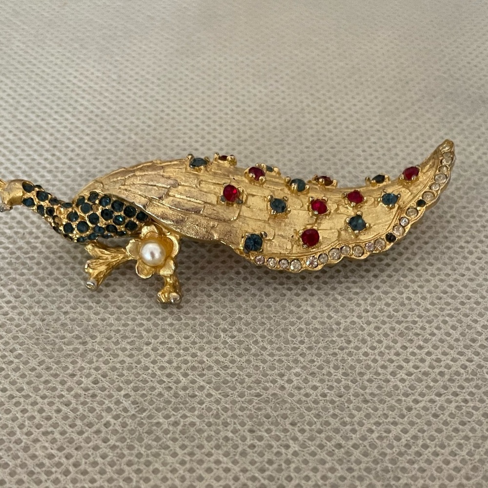 Vintage Gold Brooch Peacock